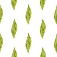 Isolated botanic seamless pattern with simple doodle green leaf ornament. White background. Simple style. vector