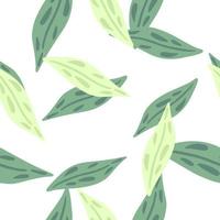 Isolated seamless pattern with green and turquoise abstract leaves print. White background. Random print. vector