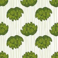 Bright green contoured lotus flowers seamless pattern in doodle stylistic. Light grey striped background. vector
