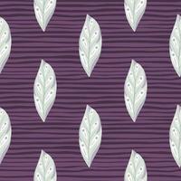 Light blue leaf geometric simple silhouettes seamless pattern. Doodle print with purple striped background. vector