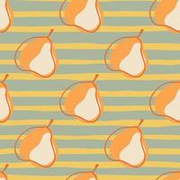 Vitamin healthy seamless pattern with orange contoured pears shapes. Grey and yellow striped background. vector