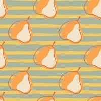 Vitamin healthy seamless pattern with orange contoured pears shapes. Grey and yellow striped background. vector