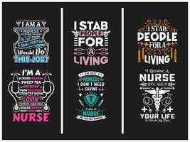 Nursing quotes design emblem bundle. vector