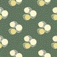 Spiral circle seamless pattern. Doodle ornament with green background and dots. Simple geometric print. vector