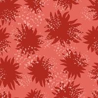 Seamless random pattern with scribble star ornament. Red geometric silhouettes on pink background with splashes. vector