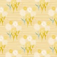 Dandelion abstract bouquet seamless pattern. summer backdrop with stripped background and flower ornament in yellow and white tones. vector