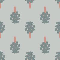 Simple tree with leaves and fruit seamless pattern on gray background. vector