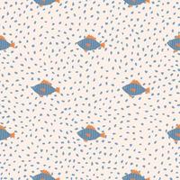 Vlue little fish minimalistic seamless pattern. Aqua artwork with light dotted background. Stylized exotic print. vector