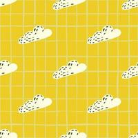 Seamless sky pattern with white cloud shapes. Yellow chequered bright background. vector