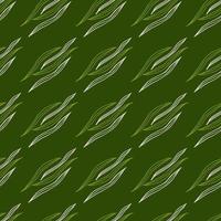 Simple botanical outline shapes seamless pattern on green background. vector