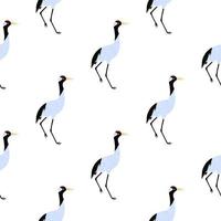 Isolated seamless animal pattern with crane bird doodle ornament. White background. Simple design. vector