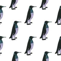 Isolated seamless pattern with doodle funny penguin ornament. WHite background. Exotic zoo backdrop. vector