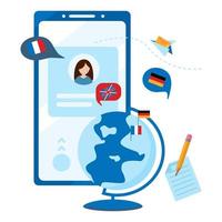 Concept Foreign language online learning Mobile app. vector