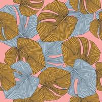 Trendy monstera leaves backdrop. Tropical pattern, botanical leaf seamless pattern on pink background. vector