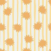 Geometric seamless doodle pattern with simple star hand drawn forms. Striped backgrund with grey light lines. Orange palette print. vector