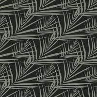 Grey tones fern leaf seamless doodle pattern. Black background. Simple botanic doodle backdrop. vector
