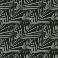 Grey tones fern leaf seamless doodle pattern. Black background. Simple botanic doodle backdrop. vector