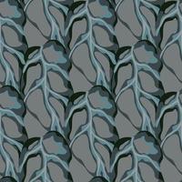 patrón botánico abstracto sin fisuras con adorno de monstera de color gris y azul. ilustraciones tropicales oscuras de tonos pálidos. vector