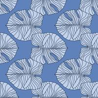 Tropic stylized seamless pattern with outine monstera leaf silhouettes. Botanic design with bright blue background. vector