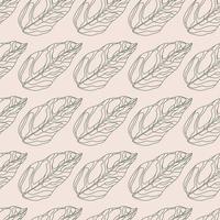 Creative seamless pattern with hand drawn contoured leaf shapes. Light pink background. Tender nature backdrop. vector