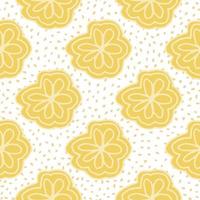 Line art yellow flower seamless pattern on dot background. Geometric lace floral endless wallpaper. vector