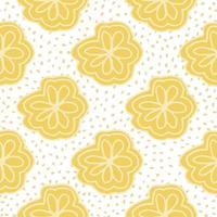 Line art yellow flower seamless pattern on dot background. Geometric lace floral endless wallpaper. vector