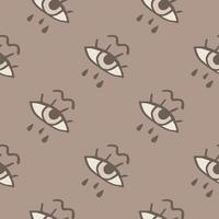 Pale seamless pattern with eye and tears ornament. Pale simple artwork in grey and beige tones. vector