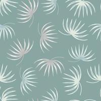 Abstract botanic seamless pattern with light tropical leaves ornament. Blue background. Spring backdrop. vector