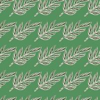 Grey colored leaves branches ornament seamless pattern. Green background. Botanic creative artwork. vector