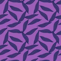 Abstract line leaves pattern on purple background. Botanical backdrop. C vector