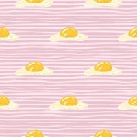 Simple egg seamless food pattern. Omelette hand drawn flat silhouettes on stripped lilac background. vector