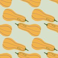 Pumpkin fall doodle seamless pattern. Soft pale orange food elements on grey background. vector