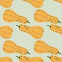 Pumpkin fall doodle seamless pattern. Soft pale orange food elements on grey background. vector