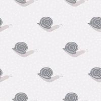 Minimalistic seamless wildlife pattern with light purple snail silhouettes. Light background. Spiral animals figures.