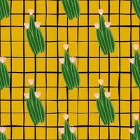 Geometric botanical exotic backdrop. Abstract cactus seamless pattern on stripes background. vector