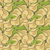 Vintage seamless pattern with abstract random many pears shapes in green and beige colors. Contoured ornament. vector