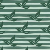 Hand drawn nature seamless pattern with doodle minimalistic leaf print on striped background. vector