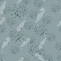 Decorative seamless pattern with random shark fish print. Grey background with splashes. Doodle print. vector
