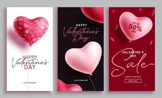 juego de afiches vectoriales del día de san valentín. colección de descuentos promocionales de feliz san valentín para la promoción del día de los corazones vector