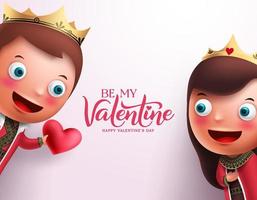 King and queen of hearts character vector design. Be my valentine text with couple character