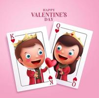 rey y reina de corazones diseño vectorial de personajes. tarjeta de felicitación del día de san valentín feliz con personajes de pareja vector