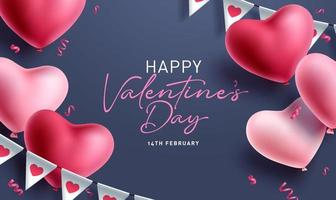 Happy valentine's day greeting text vector design. Valentine's day in empty space with heart balloons elements