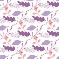 Leaves and branches vector seamless pattern on white background.