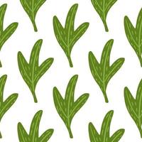 Isolated abstract leaf seamless doodle pattern. Nature print with green bright foliage on white background. vector