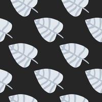Geometric flat leaves seamless pattern on black background. Simple monochrome botanical backdrop. Foliage wallpaper. vector