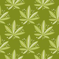 la marihuana deja un patrón de garabatos sin costuras. estampado de drogas en colores verde y oliva. obra de arte estilizada.