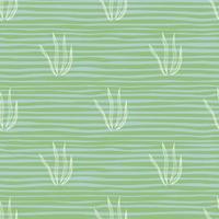 Graphic doodle grasss seamless pattern on stripe background. vector