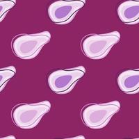 Minimalistic seamless pattern with contoured abstract avocado silhouettes. Bright purple background. vector