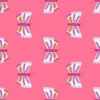 Fauna insect seamless pattern with folk butterfly silhouettes print. Pink bright background. Doodle style. vector