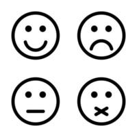 Black outline emoticon set isolated on white background. vector